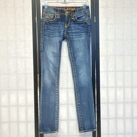 Low Rise Light Distress Jessica Straight Faded Denim Jeans 25 Rock Revival - Picture 2 of 16
